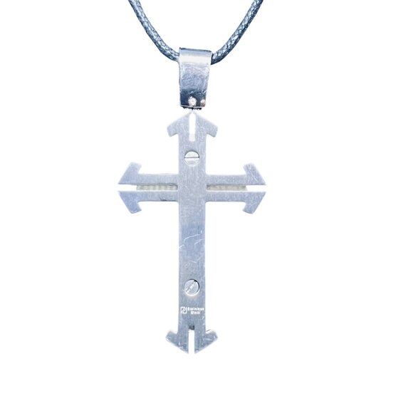 Men's Stainless Steel Two Tone Cross Pendant (6124) - Picture 4 of 5